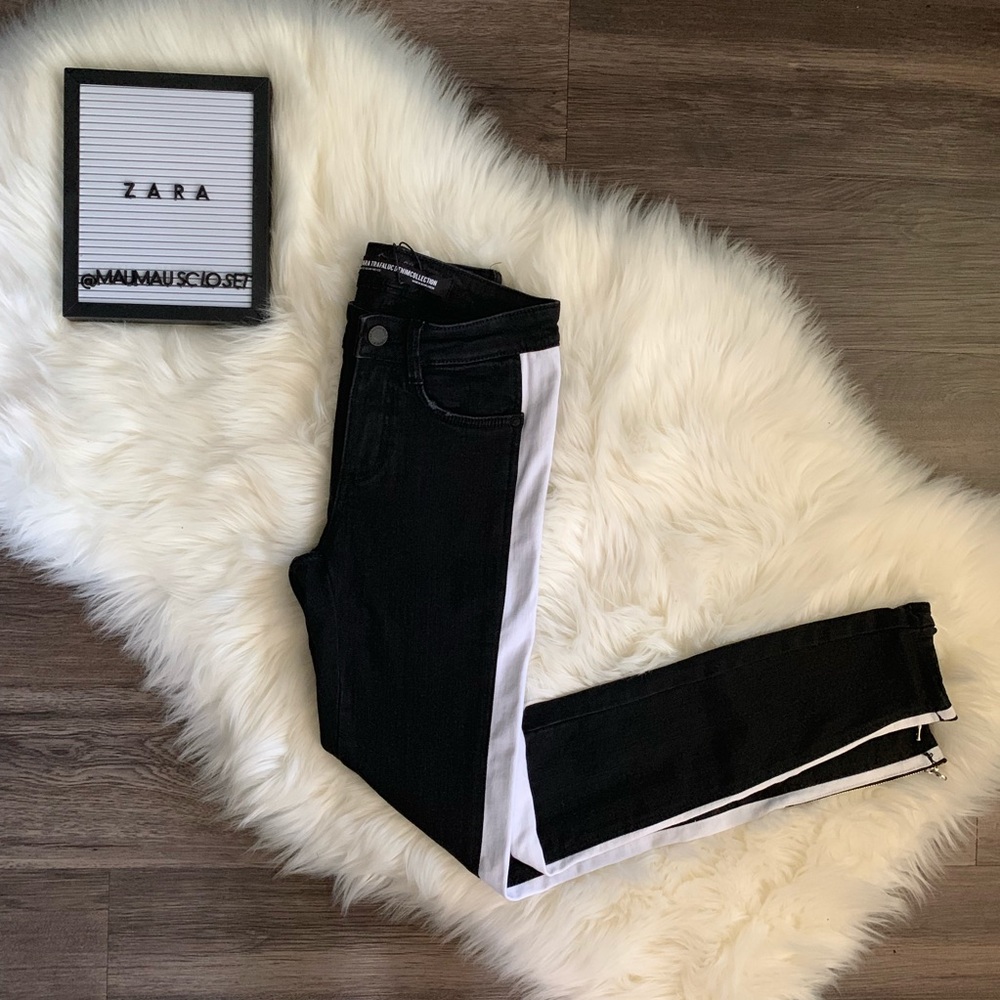NWT Zara Black With White Stripe Super Skinny Jean